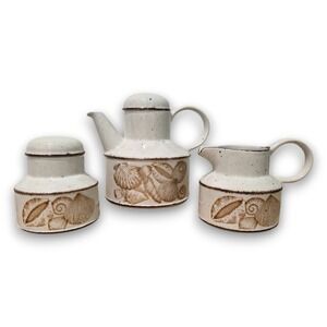 Vintage Ceramic Wedgewood Stonehenge Midwinter Seascape Teapot Cream Sugar Set
